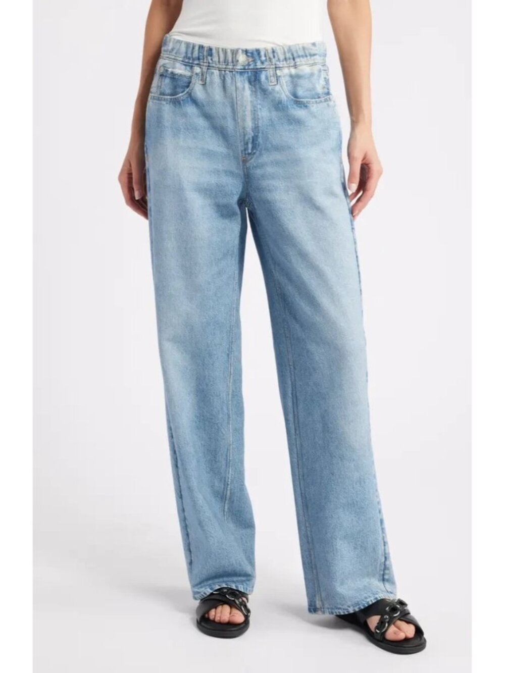 NWT rag & bone Miramar Wide Leg in Valentina Photo Print Faux Jean Pants L